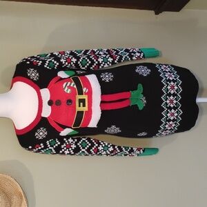 United States Christmas Sweater Elf Design 3D Legs Tunic Long Length Women Med